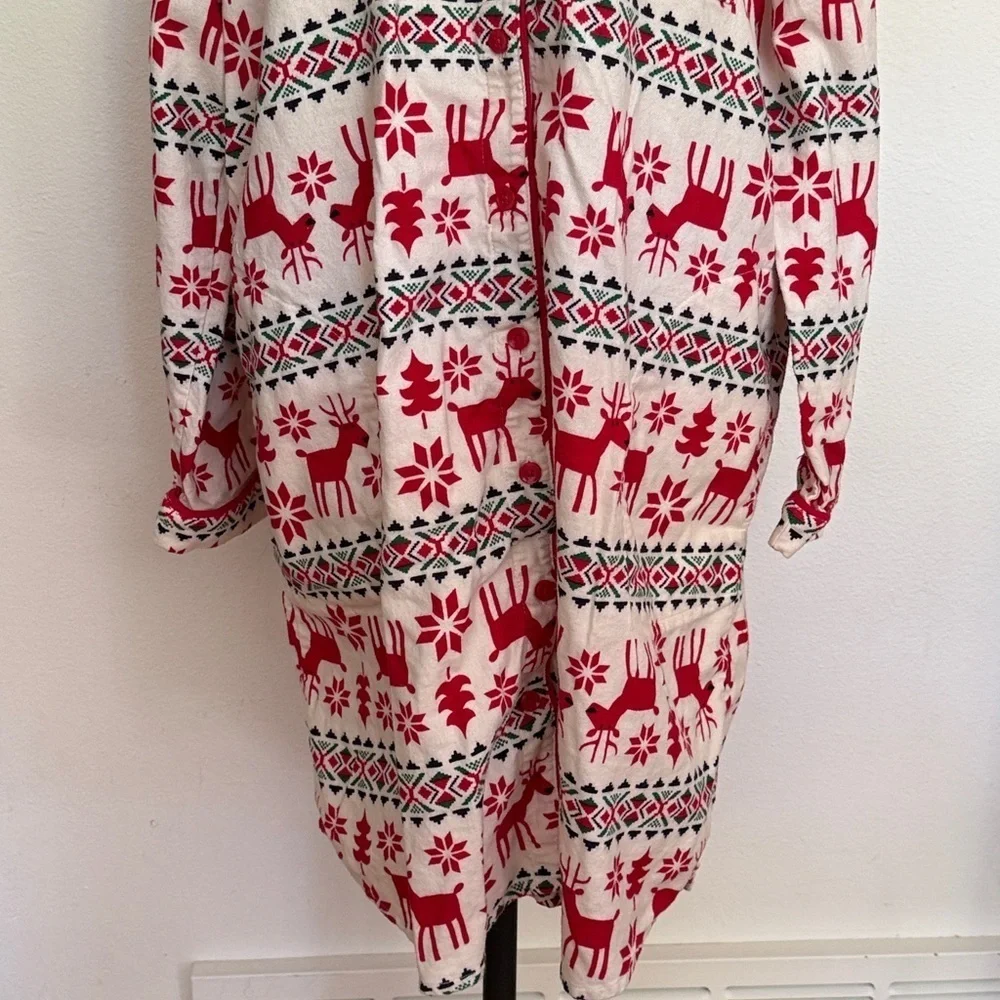 Hanna Andersson sz XL cotton Red and White Reindeer Pajama Top night gown VGUC